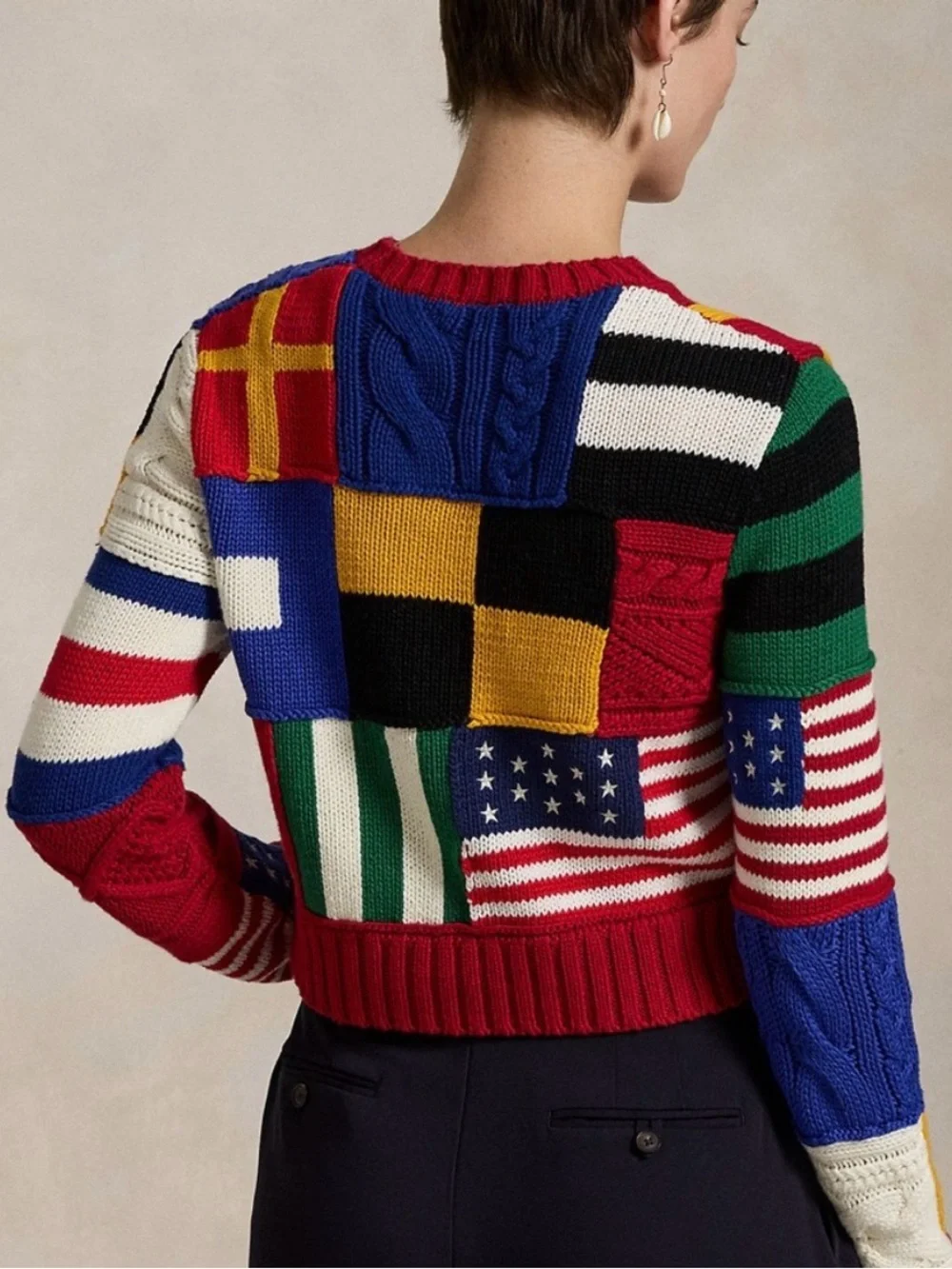NWT Polo Ralph Lauren Flag Multicolor Patchwork Sweater Knit New - Picture 3 of 5